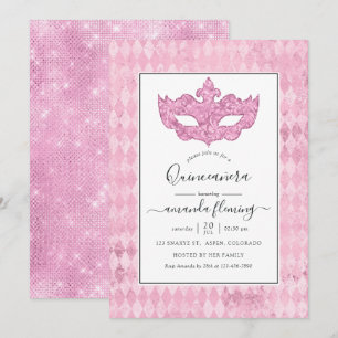 Invitation Masque de bal masqué rose vintage Quinceañera