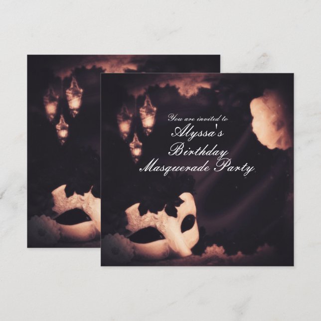 Invitation Masque de Bal Vintage Élégant (Devant / Derrière)