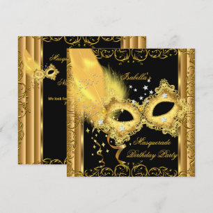 Invitation Masque de Fête Costumée Or Noir Jaune