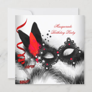 Invitation Masque de Fête Costumée Rouge Blanc Noir