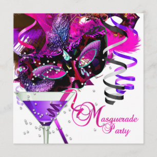 Invitation Masque de fête d'anniversaire Mascarade Martini Ro