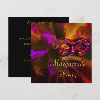Invitation Masque de fête masquée noir violet rouge Mardi Gra