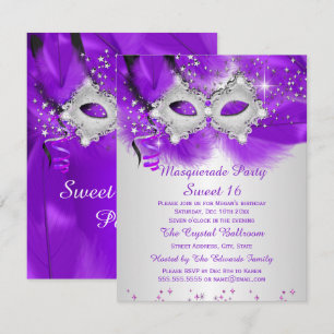 Invitation Masque de Fête "Sweet 16" Violet Argent Mascarade