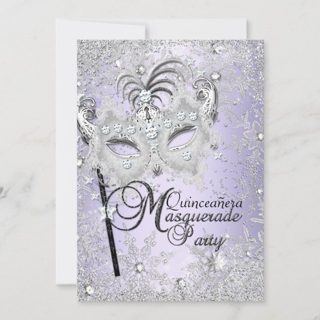 Invitation Masque de flocon de neige pourpre Quinceanera (Devant)