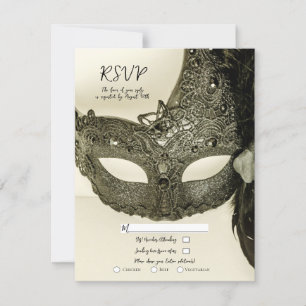 Invitation Masque de Mascarade à Plume Noire Vintage Réponse 