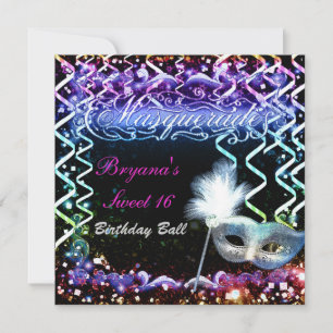 Invitation Masque de Mascarade Lueur Arc-en-ciel Fête d'anniv