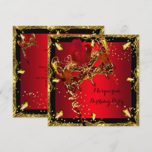 Invitation Masque de Mascarade Rouge Or Fête d'Anniversaire
