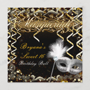 Invitation Masque de masquerade or et argent Fête d'anniversa
