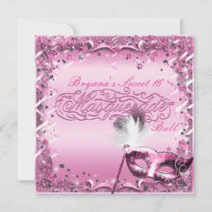 Invitation Masque de masquerade rose élégant pour bal