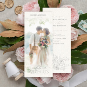 Invitation Masque de photo à l'aquarelle gris floral mariage