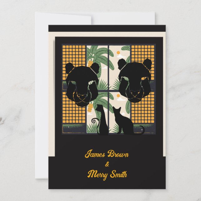 Invitation Masque de Puma Noir Mariage d'amour de chat domest (Devant)