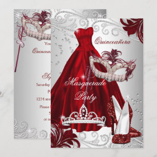 Invitation Masque de Quinceanera de déguisement de robe argen