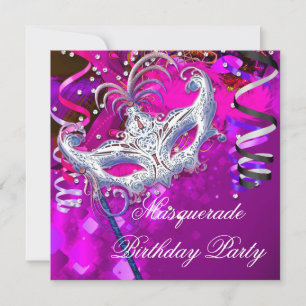 Invitation Masque de soirée masquée d'anniversaire Argent Ros