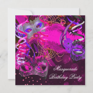 Invitation Masque de soirée masquée d'anniversaire Violet Ros