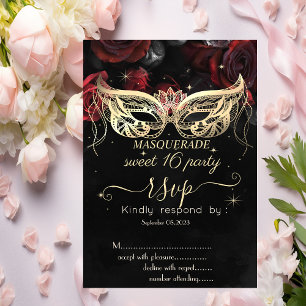 Invitation Masque Diamants Roses Rouges Gothique Sweet 16 RSV