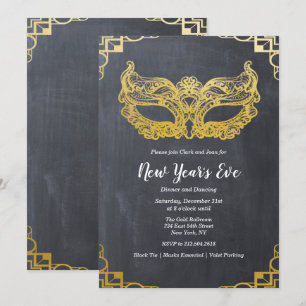 Invitation Masque Doré pour la Fête du Nouvel An