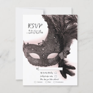 Invitation Masque Élégant de Mascarade Rose Pâle Mariage RSVP