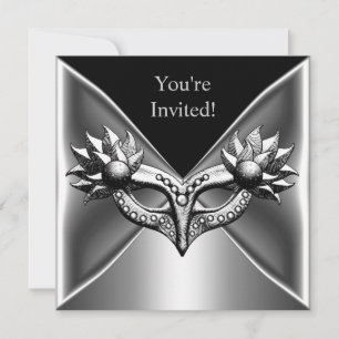 Invitation Masque en métal noir et argent élégant Evénement P
