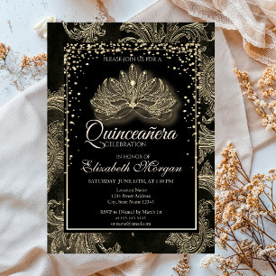 Invitation Masque Floral Moderne Élégant en Damassé pour Quin