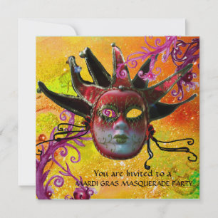 Invitation MASQUE JESTER NOIR ET ROUGE, Masquerade Party Gold