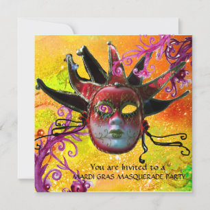 Invitation MASQUE JESTER ROUGE NOIR, Fête Mascarade