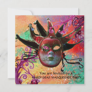 Invitation MASQUE JESTER ROUGE NOIR, JESTER Masquerade