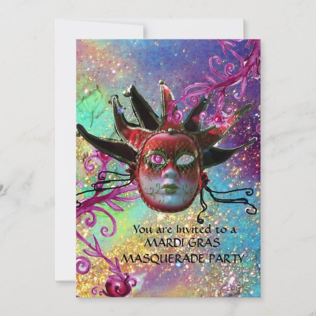 Invitation MASQUE JESTER ROUGE NOIR Masquerade Party Blue Arg (Devant)