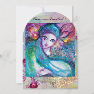Invitation MASQUE LADY BLUE Fête Mascarade Tourbillons Florau