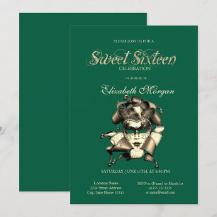 Invitation Masque Mardi Gras Vert Sweet 16