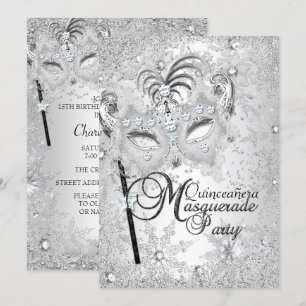 Invitation Masque Mascarade de flocon de neige en argent Quin