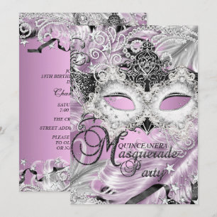 Invitation Masque Mascarade en argent Lilac Sparkas Quinceane