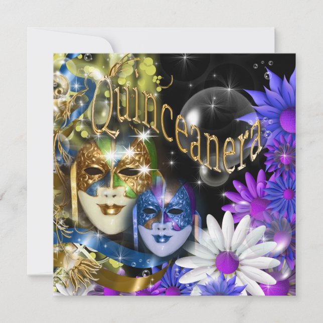 Invitation Masque masqué de Quinceanera PERSONNALISER (Devant)