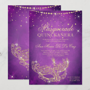 Invitation Masque masqué lilas or parties scintillant quincea