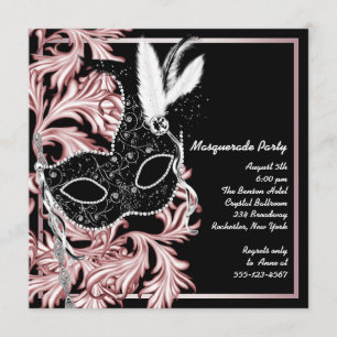 Invitation Masque noir rose Bal masqué rose noir
