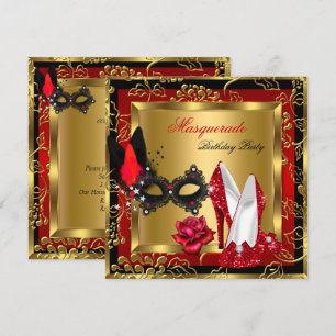 Invitation Masque Or Rouge Noir Paillettes Escarpins Masque