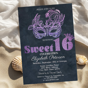 Invitation Masque Pailleté Violet Sweet 16