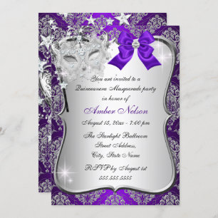 Invitation Masque pourpre Damask Masque Quinceanera Masquerad