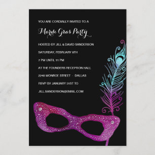 Invitation Masque pourpre  Masquerade Mardi Gras