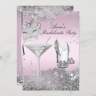 Invitation Masque rose argent et dentelle bijoux Bachelorette