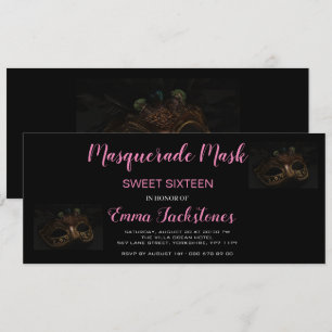 Invitation Masque rose Elegant Masquerade thème Sweet sixteen