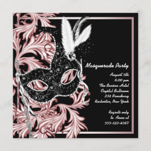 Invitation Masque rose noir Mascarade rose