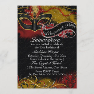 Invitation Masque Rouge & Or Quinceanera Mascarade