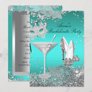Invitation Masque sarcelle argenté et soirée de Bachelorette