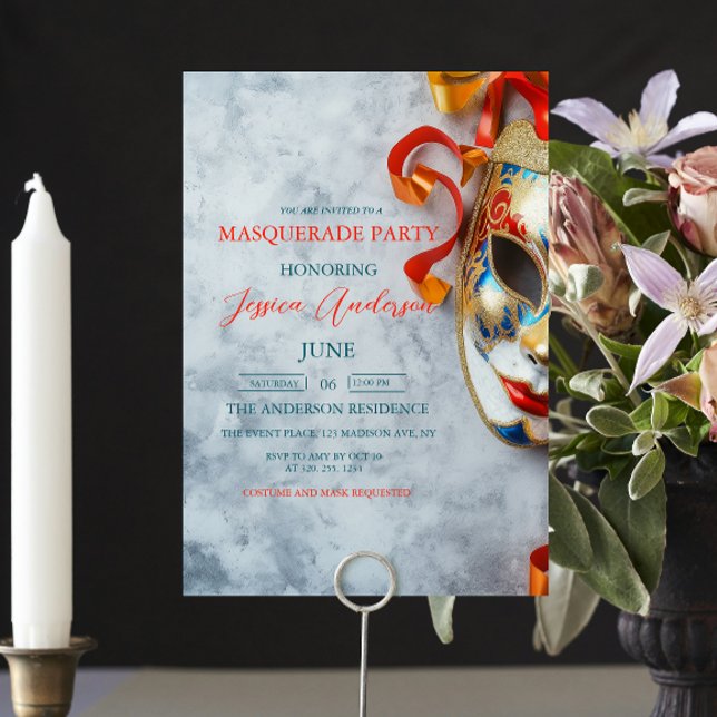 Invitation Masque sophistiqué gris Masquerade fête Anniversai (Créateur téléchargé)