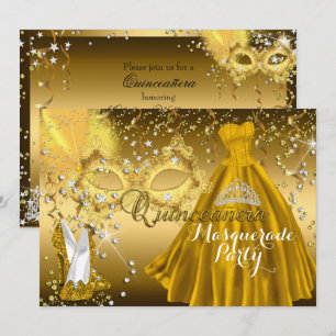 Invitation Masque & Tiare Quinceanera Or