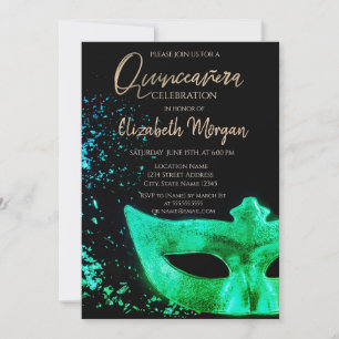 Invitation Masque Vert, Confettis Quinceañera