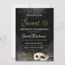 Invitation masquée pour un sweet 16