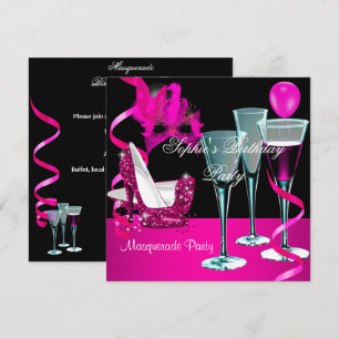 Invitation Masquerade Anniversaire Soirée Vin Rose Stiletto