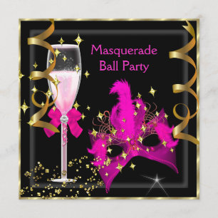 Invitation Masquerade Ball Hot-Pink Black Gold Fête