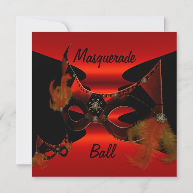 Invitation Masquerade Ball Masques Rouge Soie Noire Invitatio (Devant)